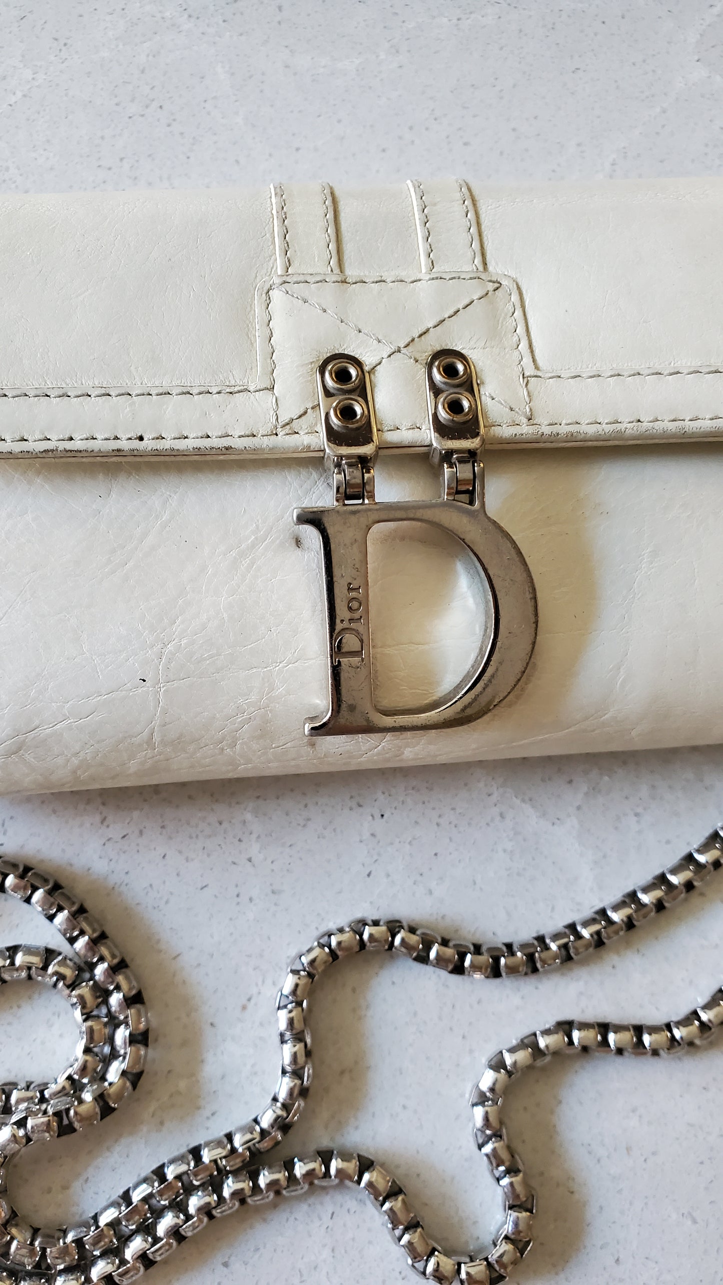Authentic Vintage Dior Upcycle Cream Wallet with Chain