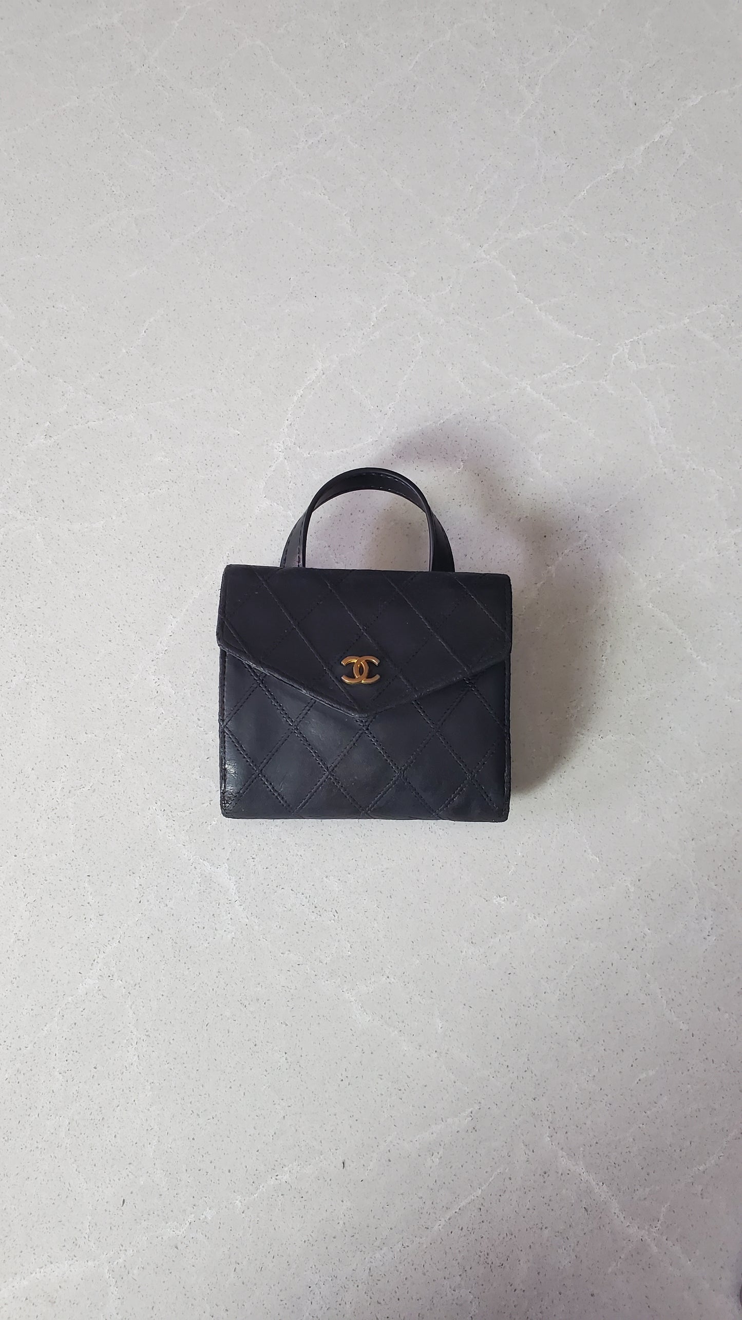 Authentic Chanel Upcycle Small Black Compact Wallet with Single Handle
