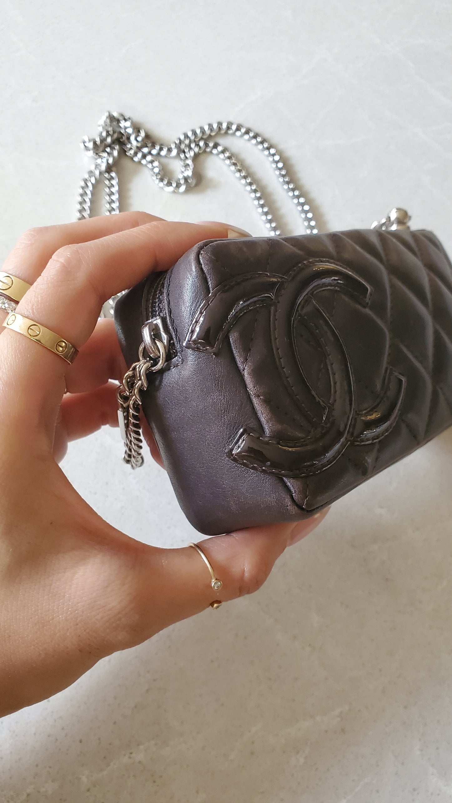 Authentic Vintage Chanel Upcycle Brown Leather Pouch on Chain