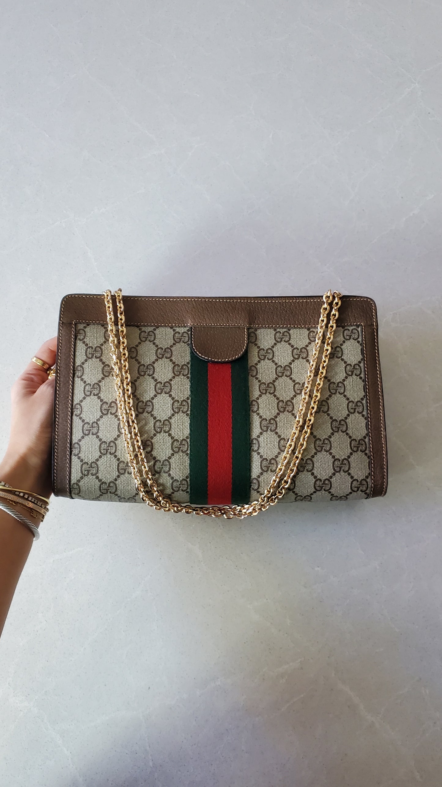 Authentic Vintage Gucci Brown Purse with Chain (with velcro closing)