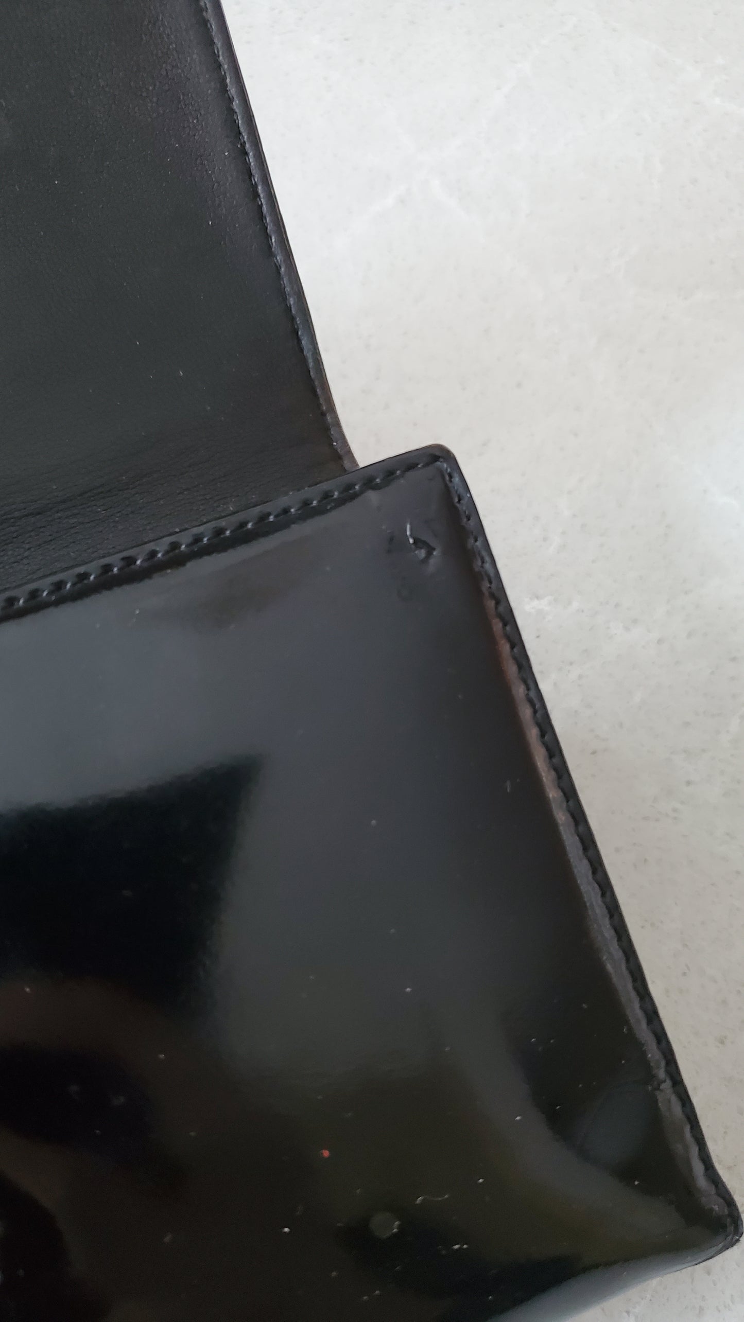 Authentic Vintage Chanel Upcycle Black Patent Compact Wallet on Chain