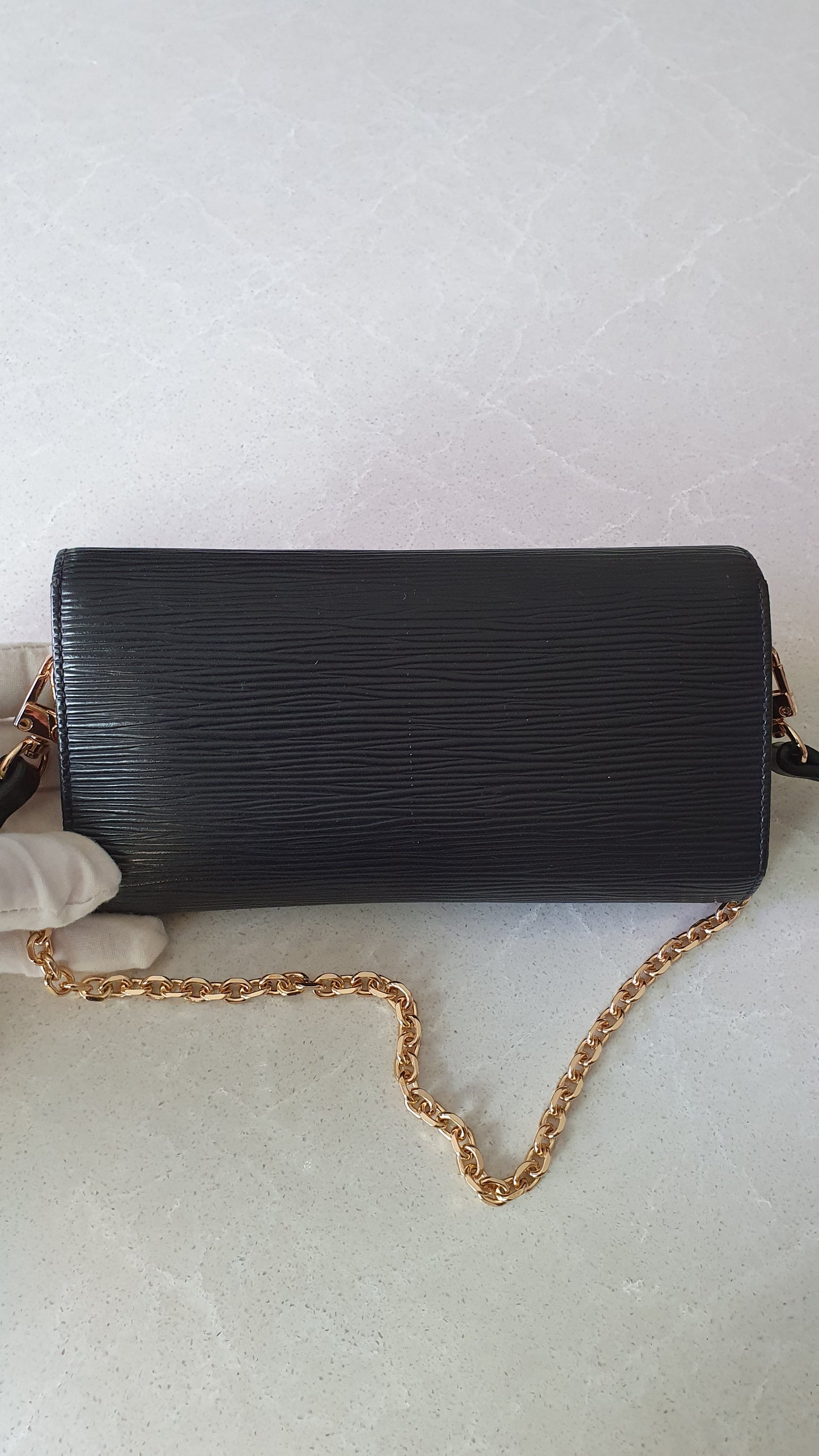 Authentic Louis Vuitton Upcycle Long Black Epi Wallet on Strap & Chain