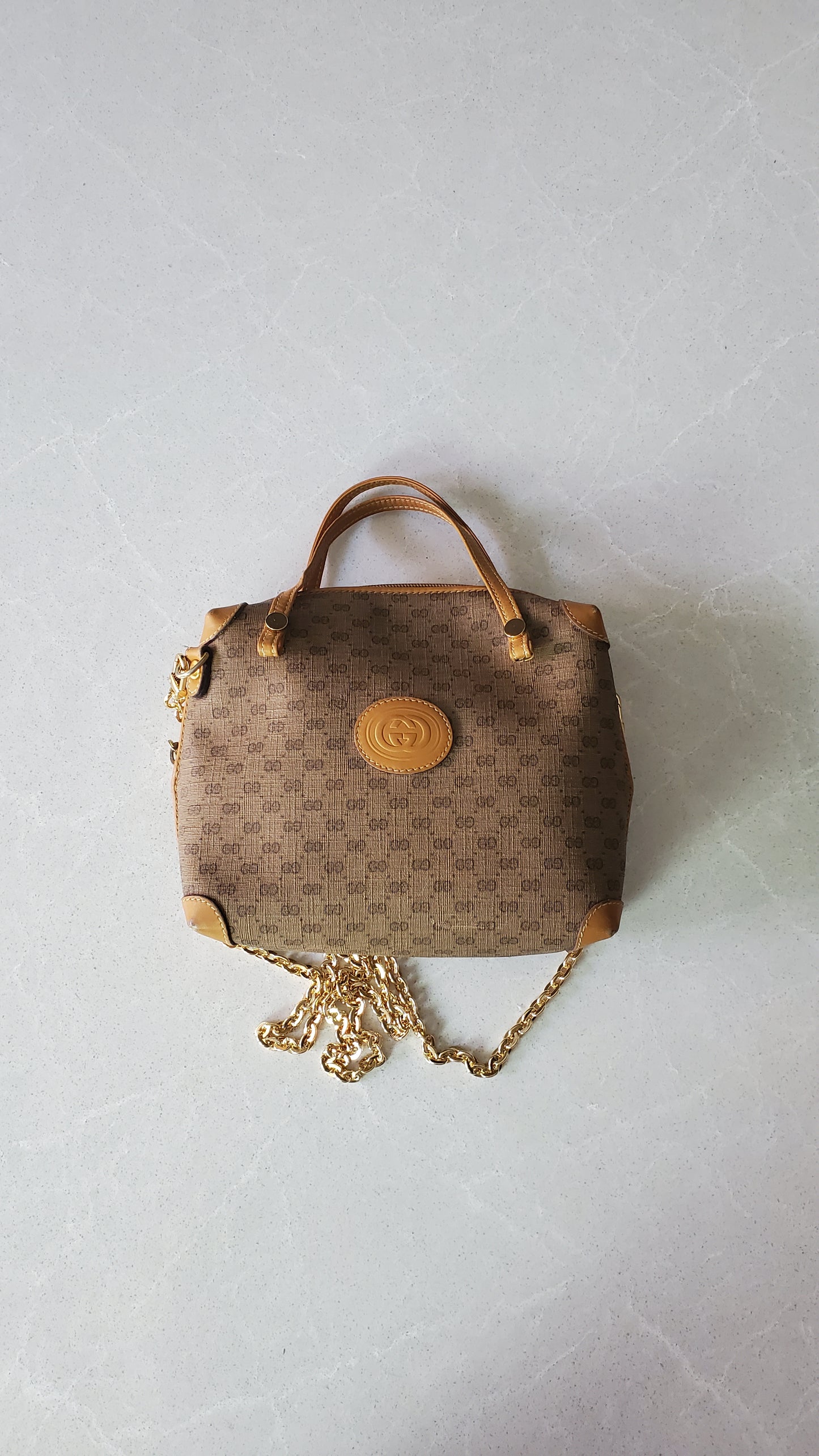 Authentic Vintage Gucci Upcycle Tan Bag with Straps & Chain