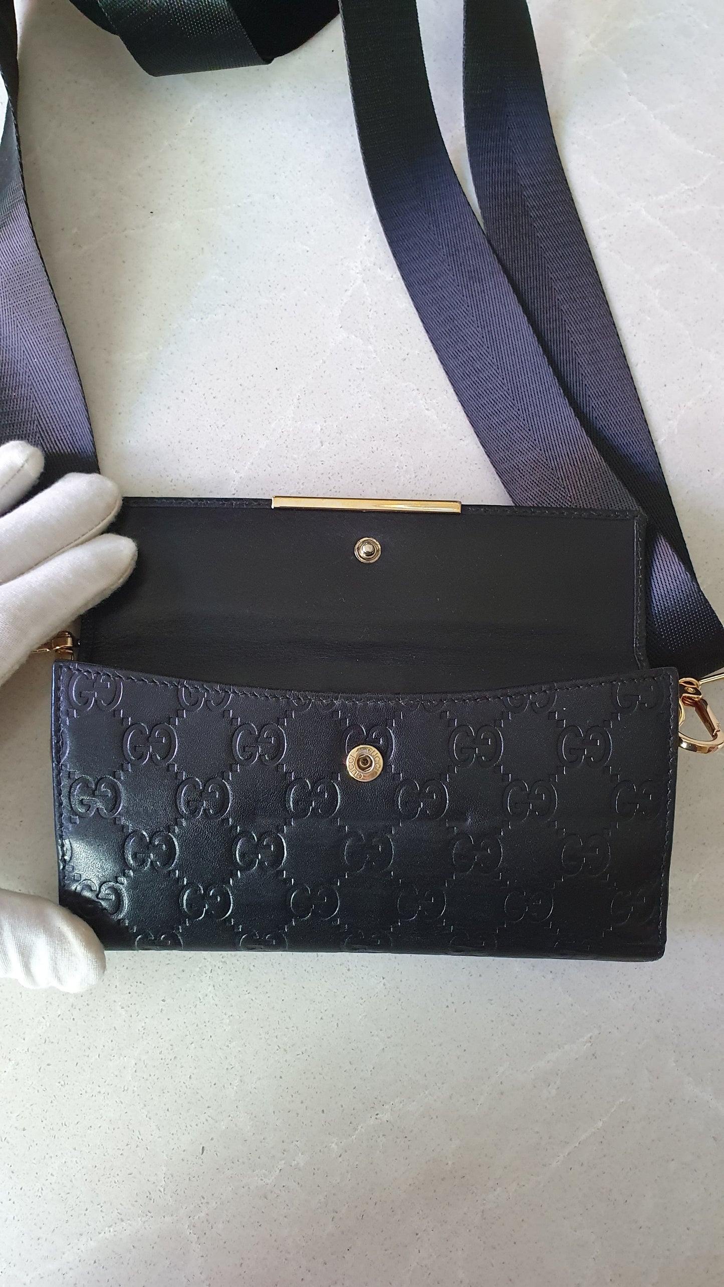 Authentic Gucci Upcycle Long Black Leather Wallet with Strap