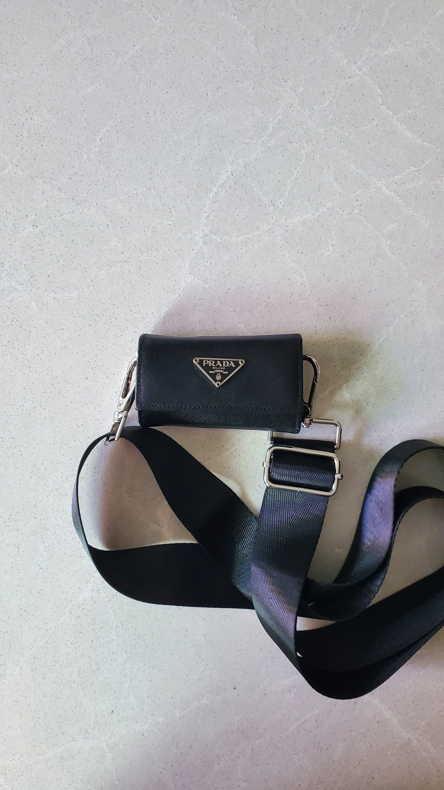 Authentic Prada Upcycle Black Small Keyholder with Strap