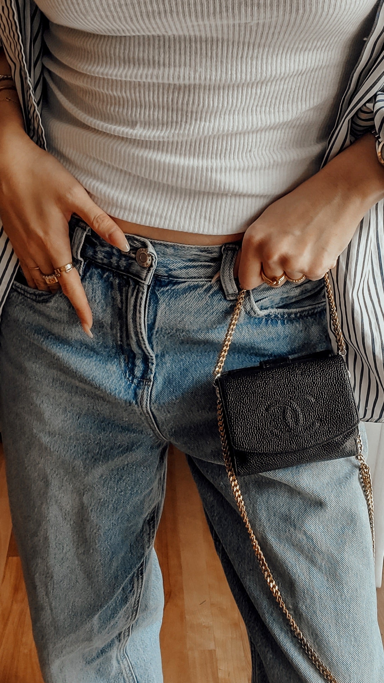 Authentic Vintage Chanel Upcycle Black Caviar Compact Wallet on Chain