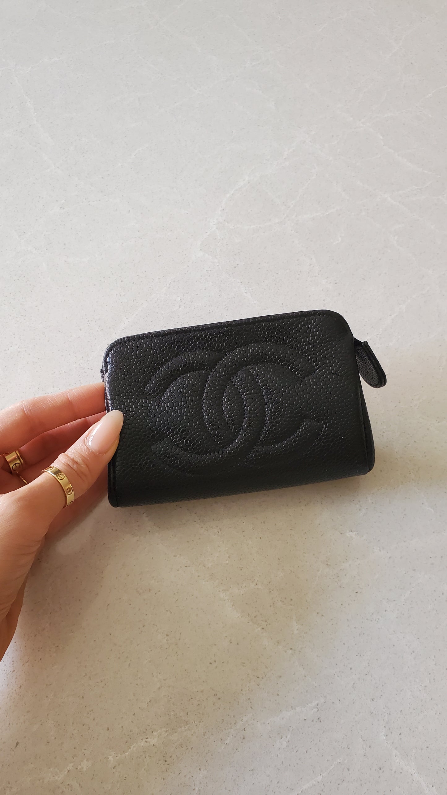 Authentic Chanel Black Caviar Leather Pouch