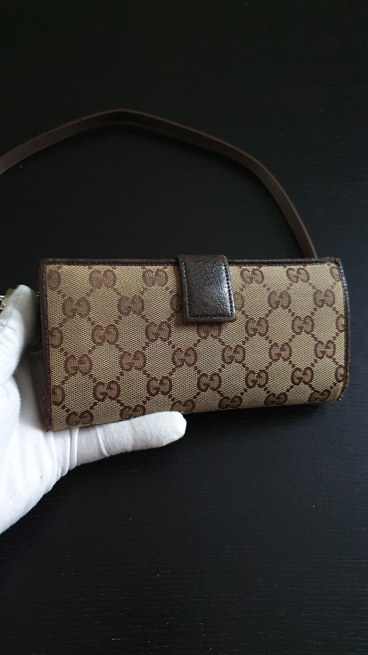 Authentic Gucci Upcycle Brown Wallet with Shoulder Strap