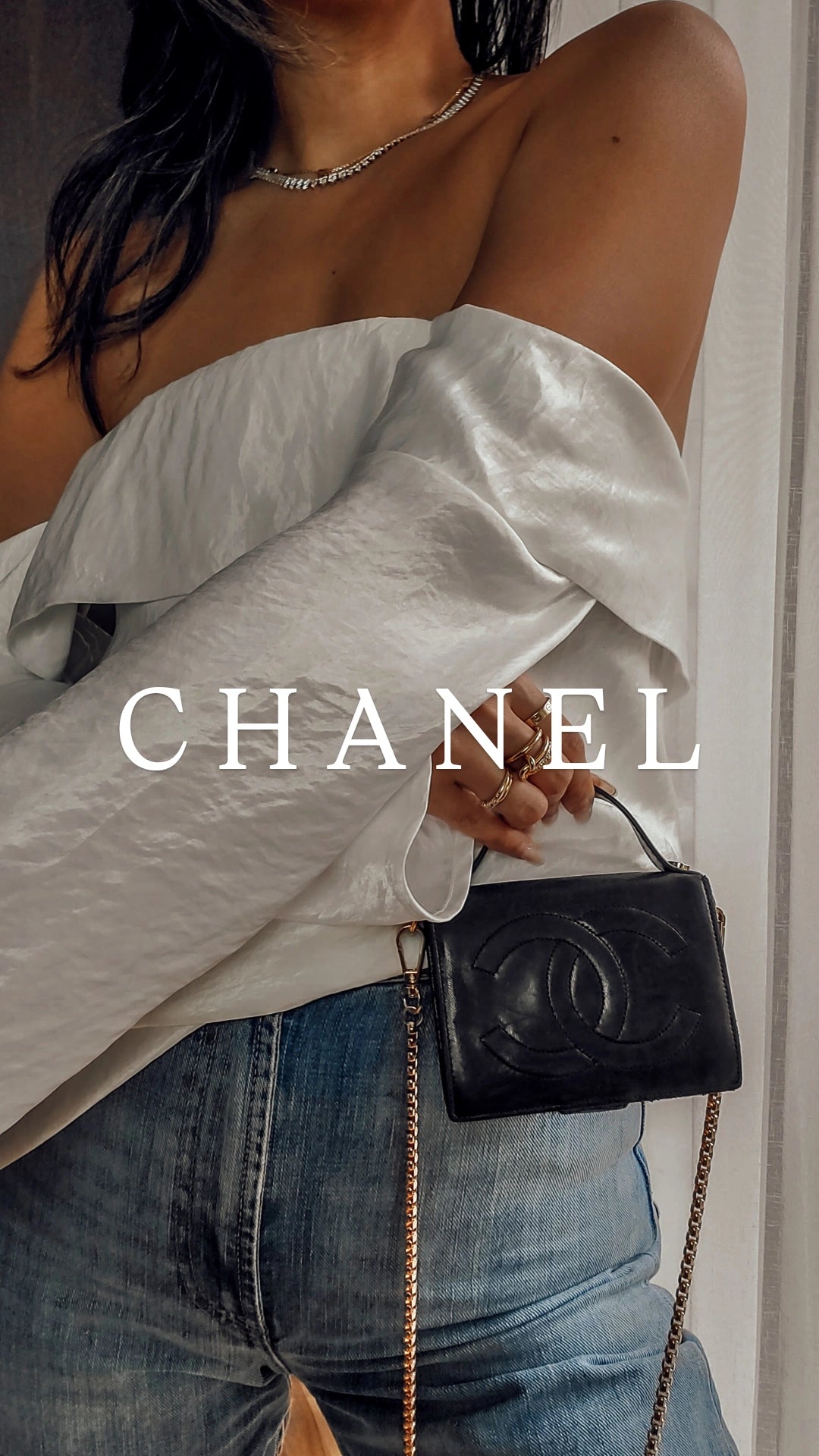 Authentic Chanel Upcycle Small Black Leather Wallet with Strap and Chain