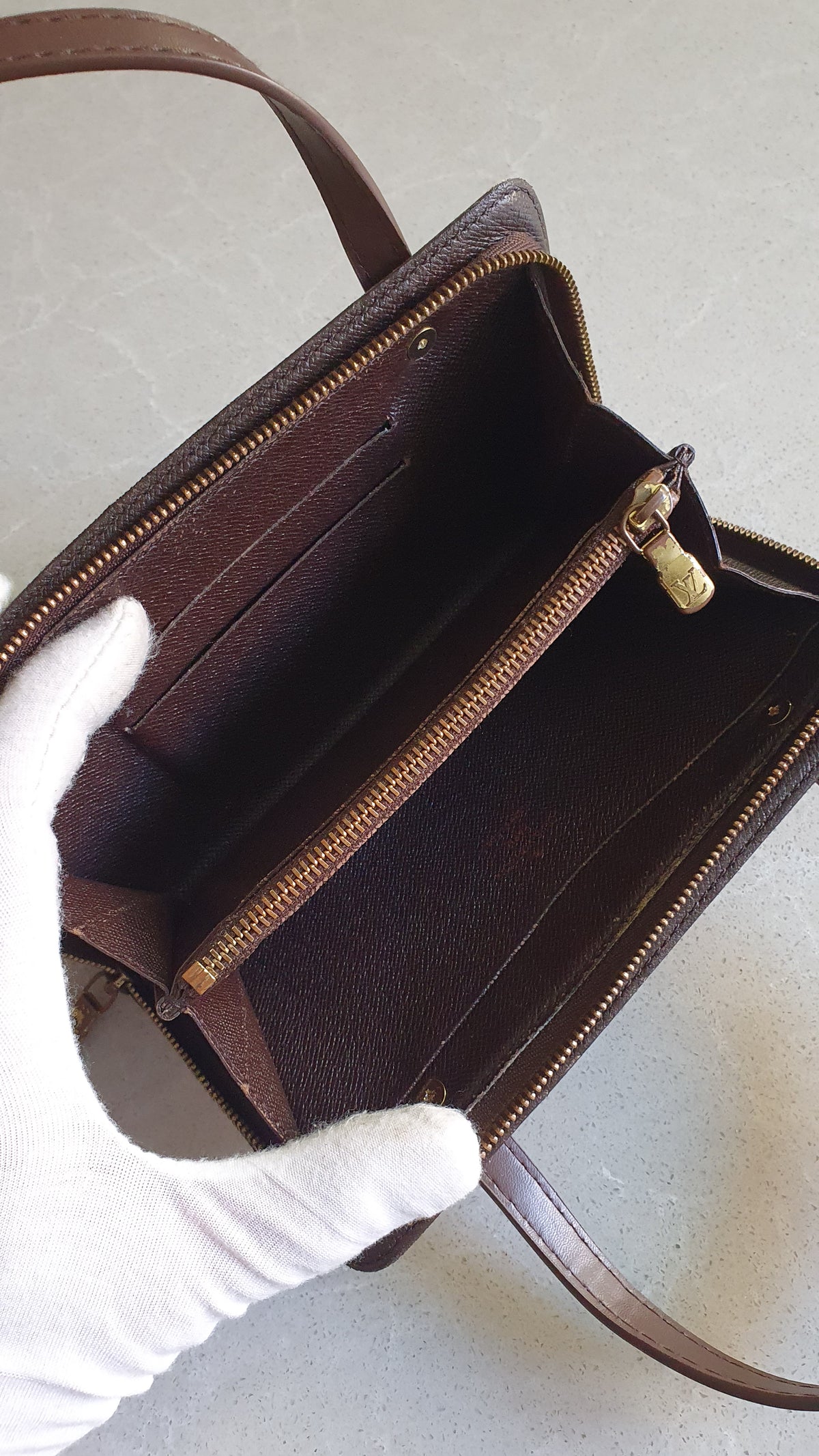 Authentic Vintage Louis Vuitton Upcycle Brown Damier Zip Wallet with Two Handles