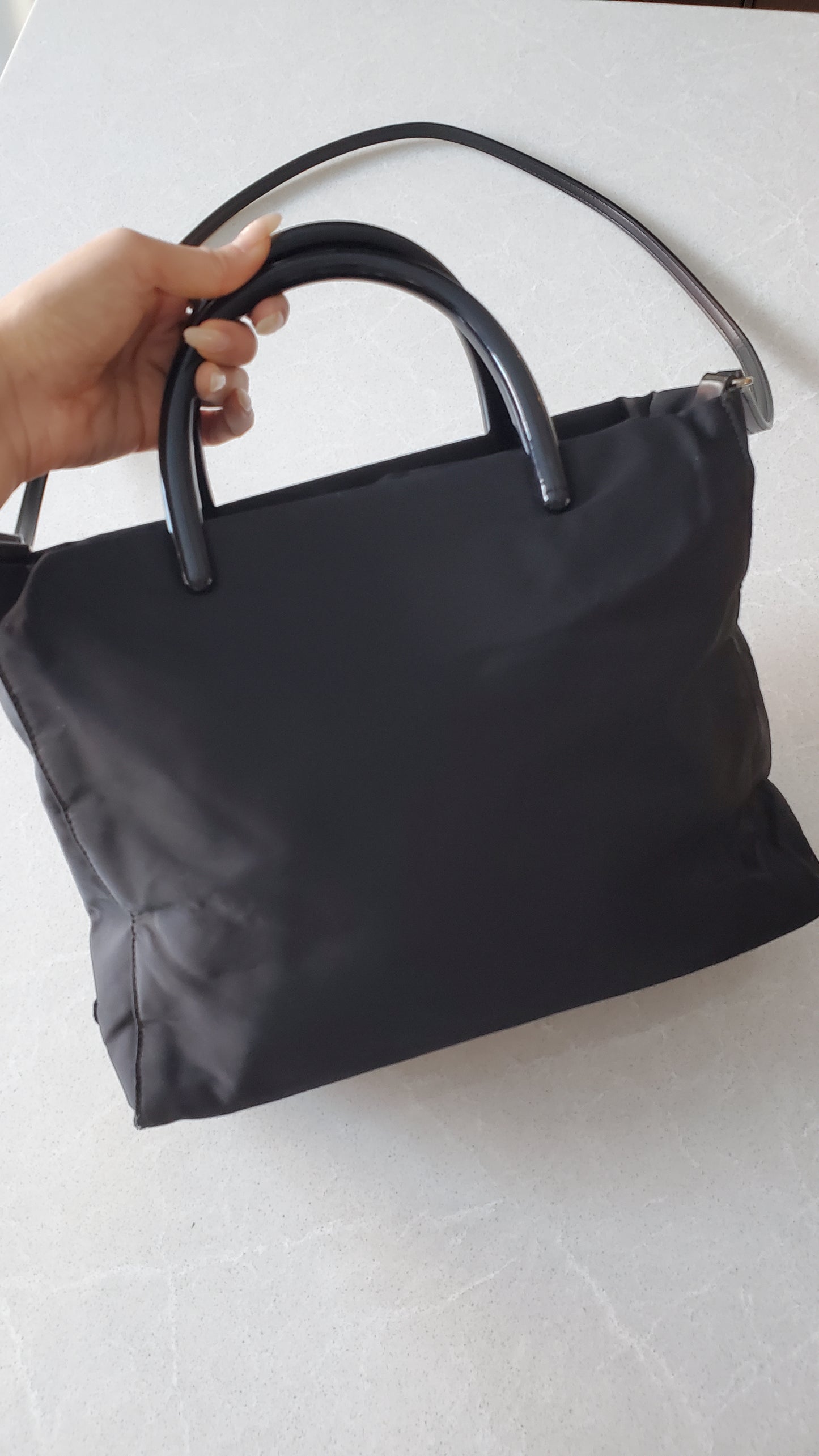 Authentic Prada Upcycle Black Nylon Tote Bag with Strap