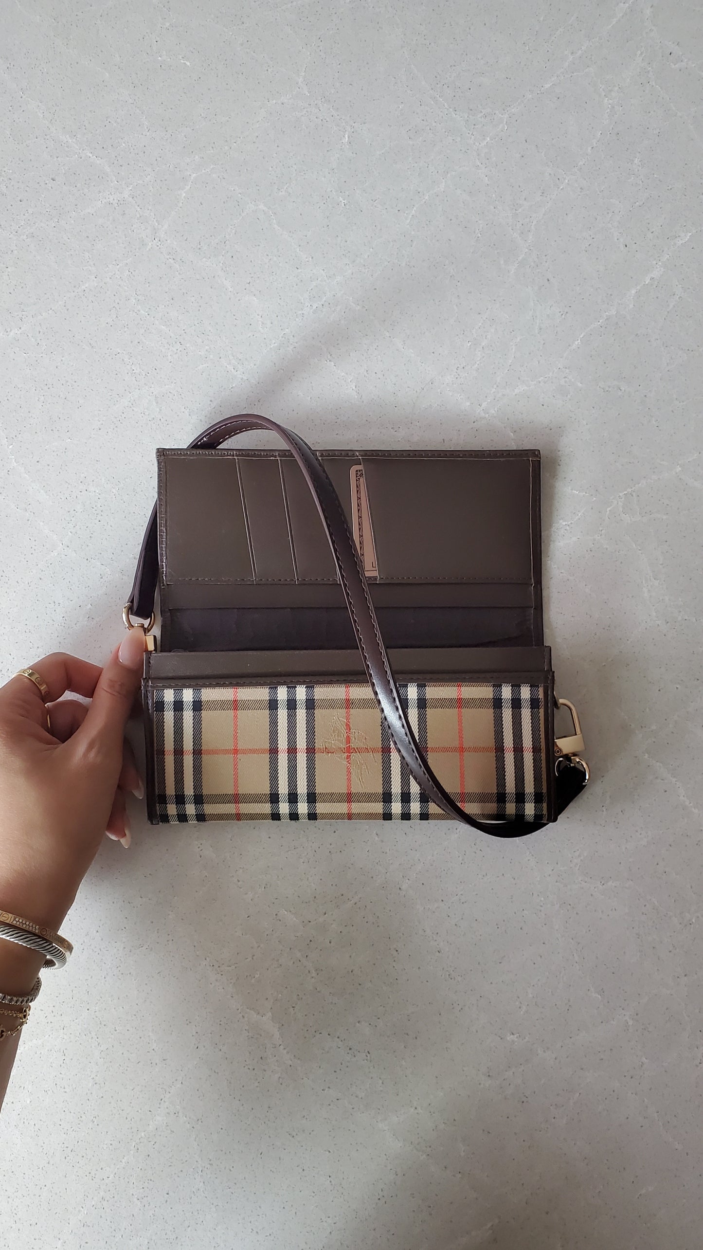 Authentic Burberry Upcycle Flap Wallet with Shoulder Strap
