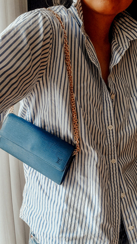 Authentic Louis Vuitton Upcycle Blue Epi Long Wallet on Chain