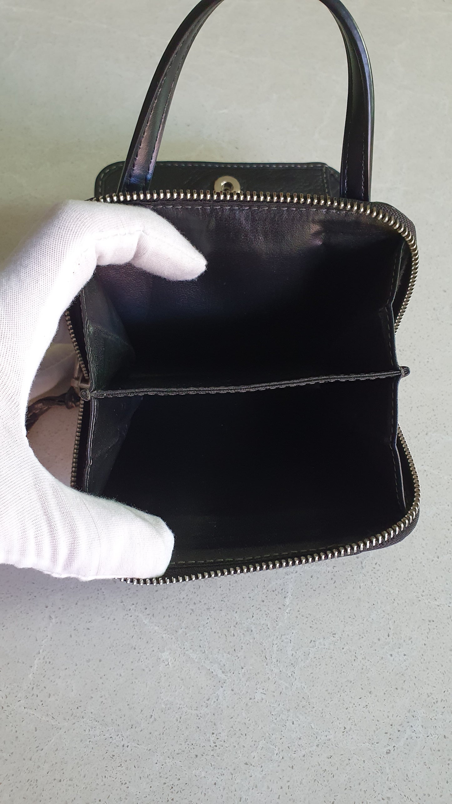 Authentic Chloé Upcycle Small Black Compact Wallet with Single Handle