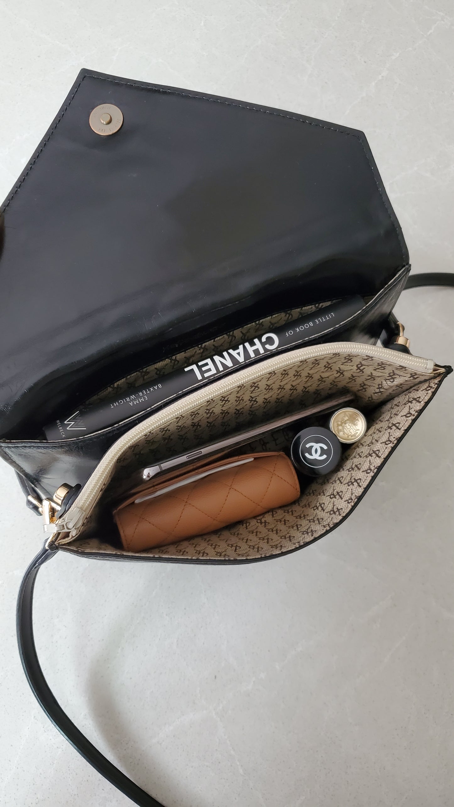 Authentic Vintage YSL Yves Saint Laurent Upcycle Black Leather Multi Compartments Purse with Straps