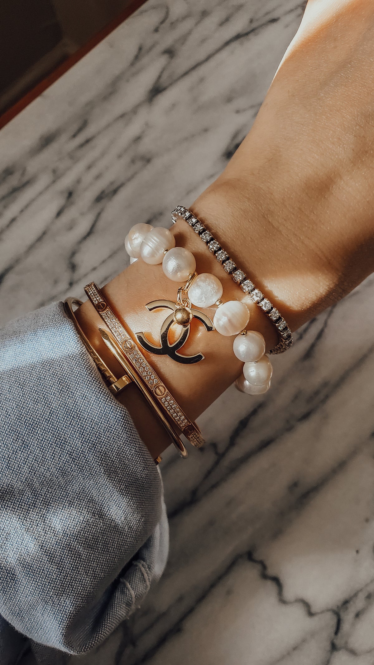 Authentic Chanel Upcycle Handmade Real Freshwater Pearl Bracelet