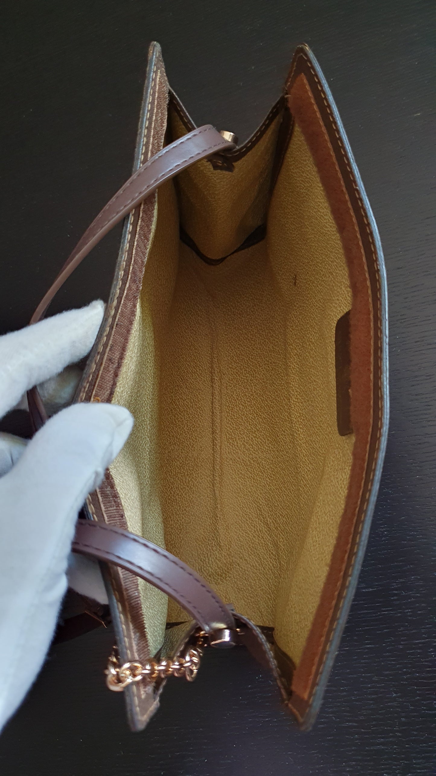 Authentic Vintage Gucci Upcycle Brown Purse (with velcro closing) with Adjustable Strap & Chain