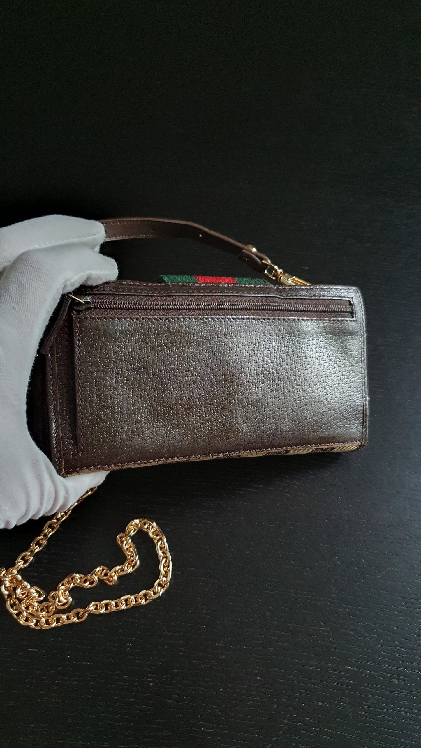 Authentic Gucci Upcycle Canvas Wallet with Strap and Chain