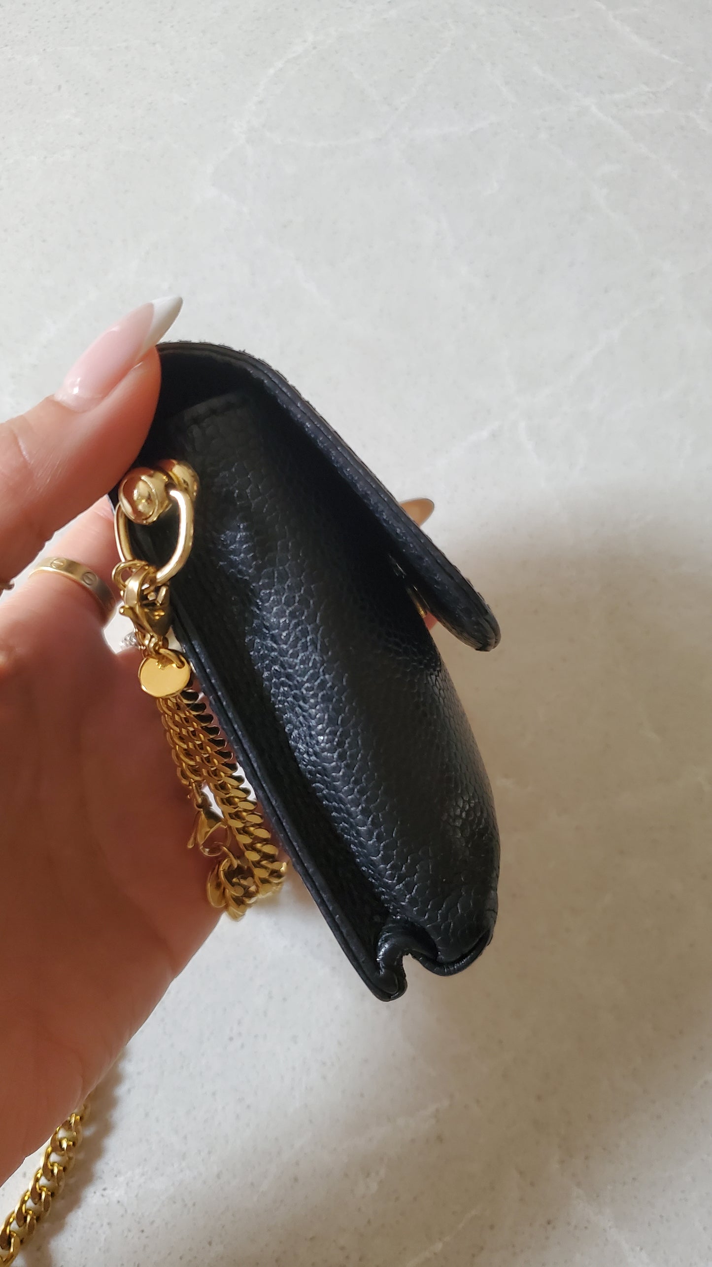 Authentic Vintage Chanel Upcycle Versatile Black Caviar Small Pouch on Chain