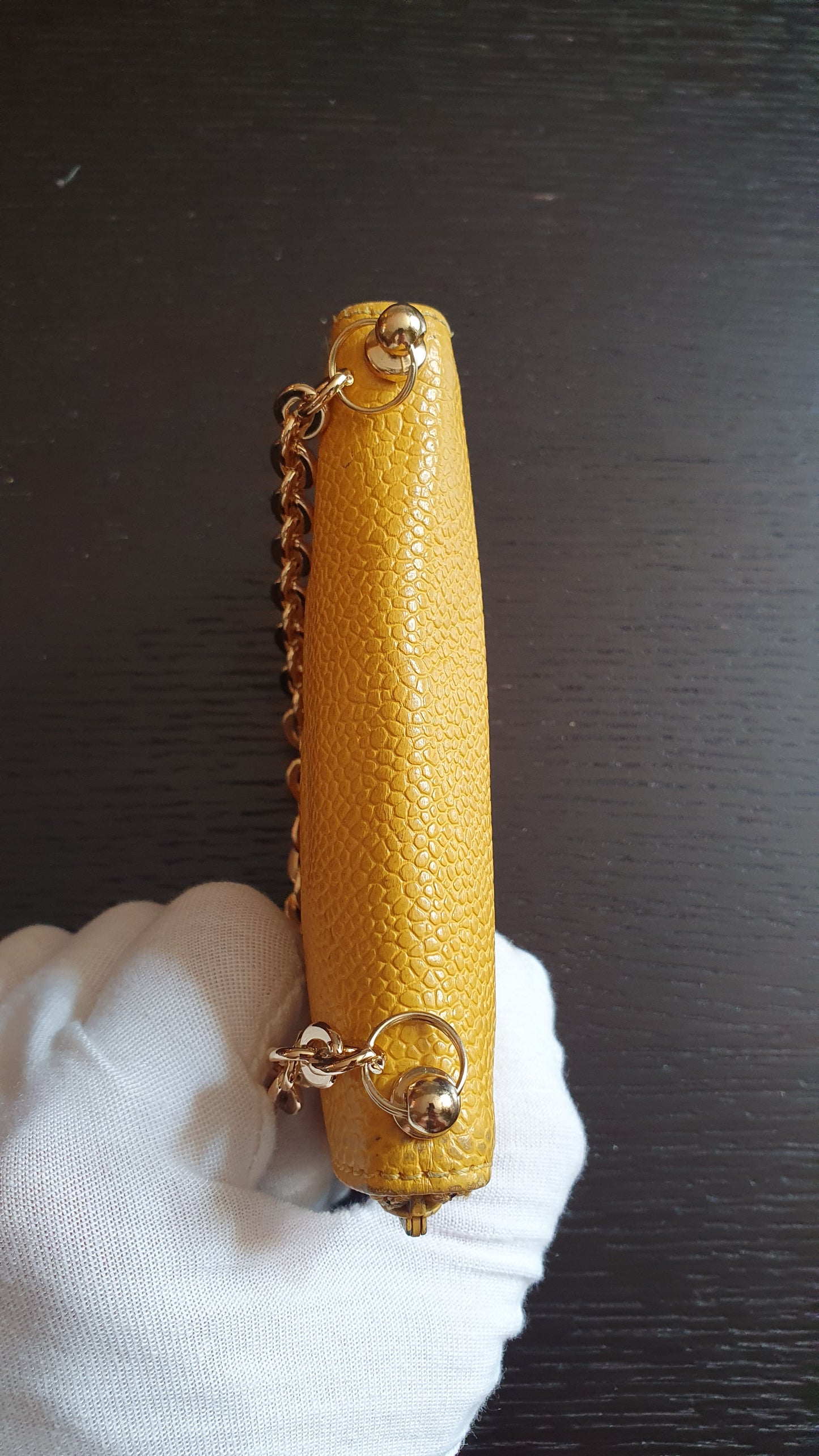 Authentic Chanel Upcycle (Yellow) Caviar Keyholder with Chain