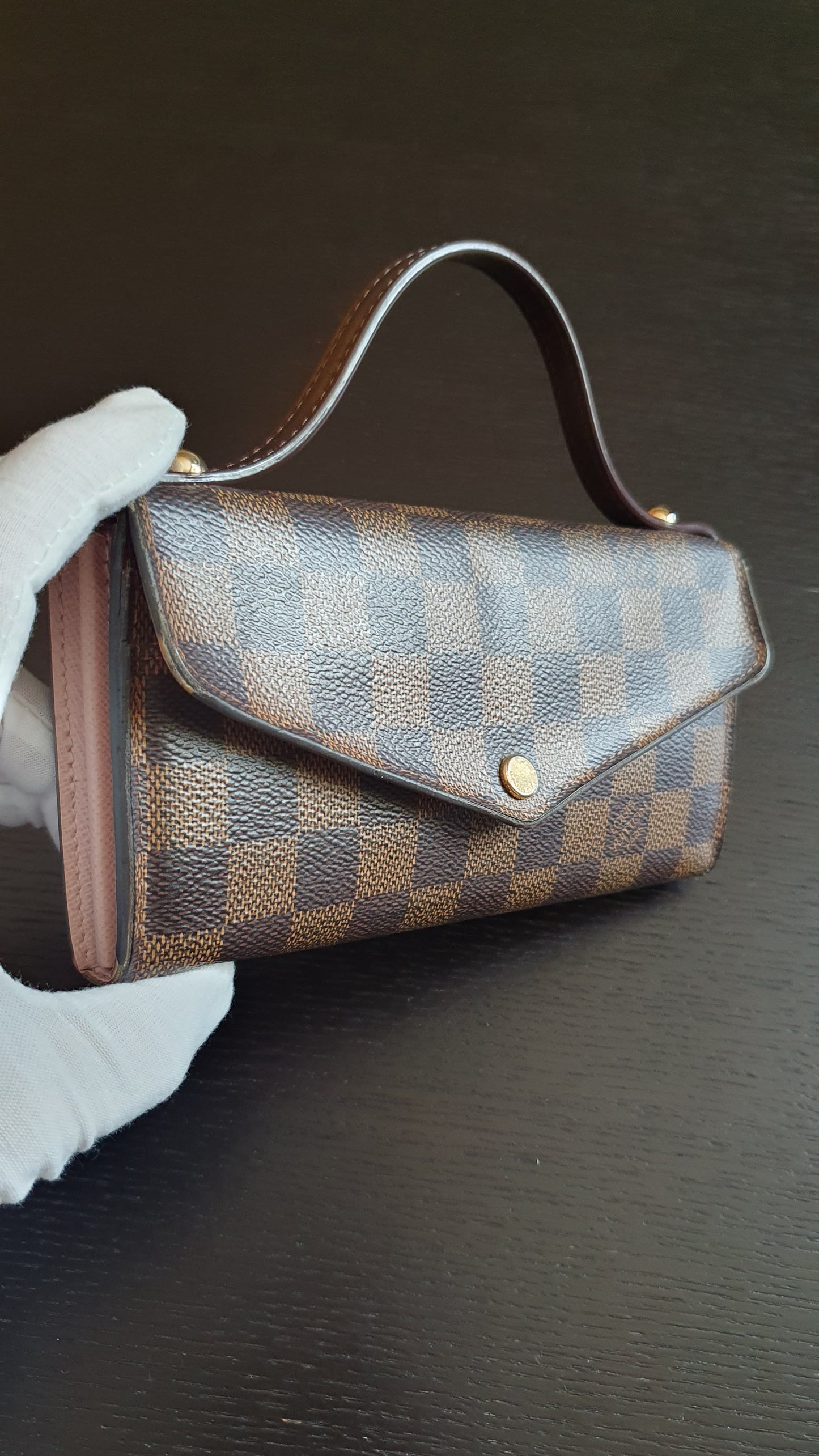 Authentic Louis Vuitton Upcycle Brown Damier Wallet with Single Handle