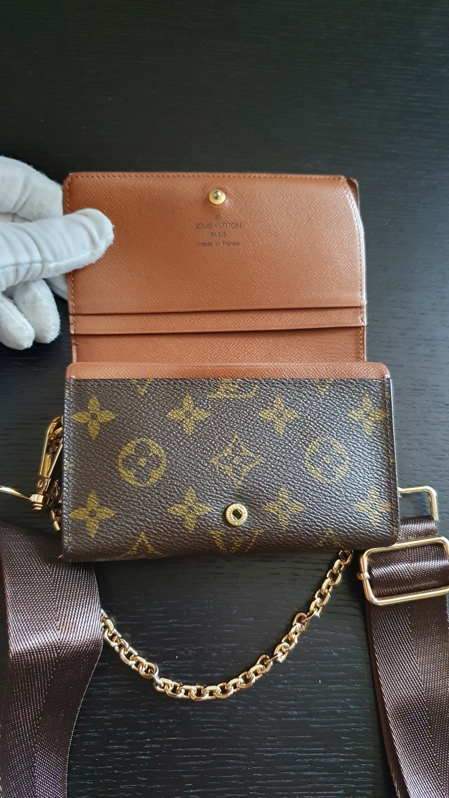 Authentic Vintage Louis Vuitton (RA0956) Upcycle Small Wallet with Strap and Chain