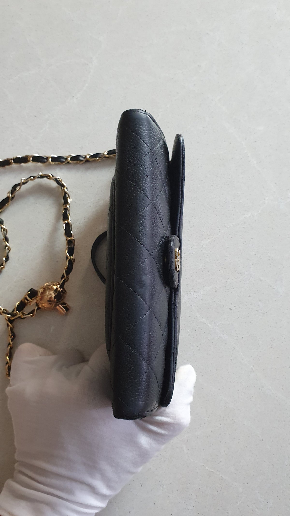 Authentic Chanel Upcycle Black Caviar Long Wallet Purse with Strap & Chain