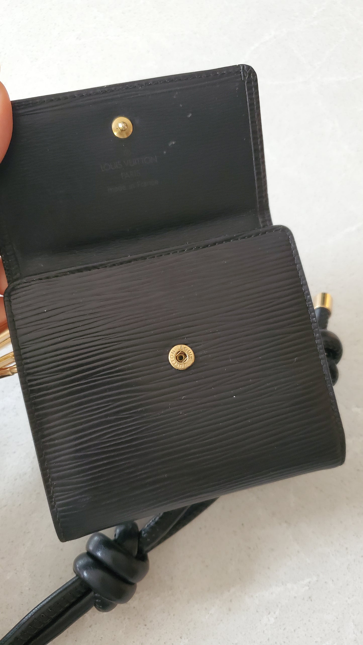 Authentic Vintage Louis Vuitton Upcycle Black Epi Small Wallet on Strap