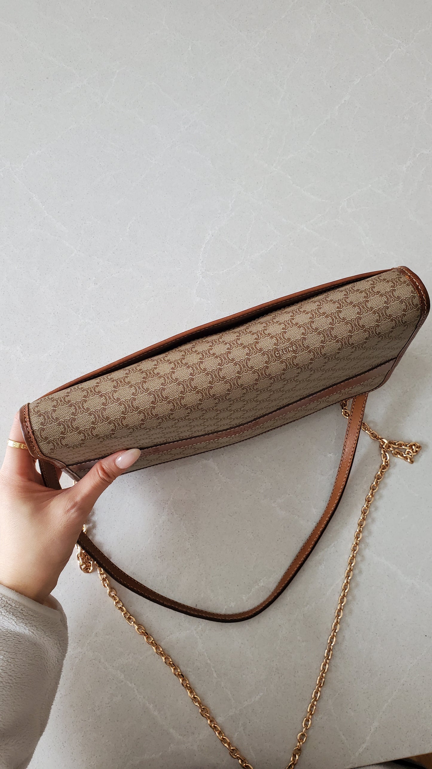 Authentic Vintage Celine (2/2) Upcycle Purse with Strap & Chain