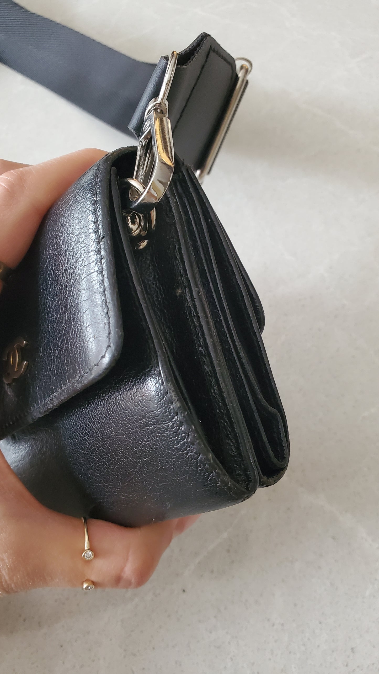 Authentic Chanel Upcycle Black Caviar Compact a Wallet with Strap