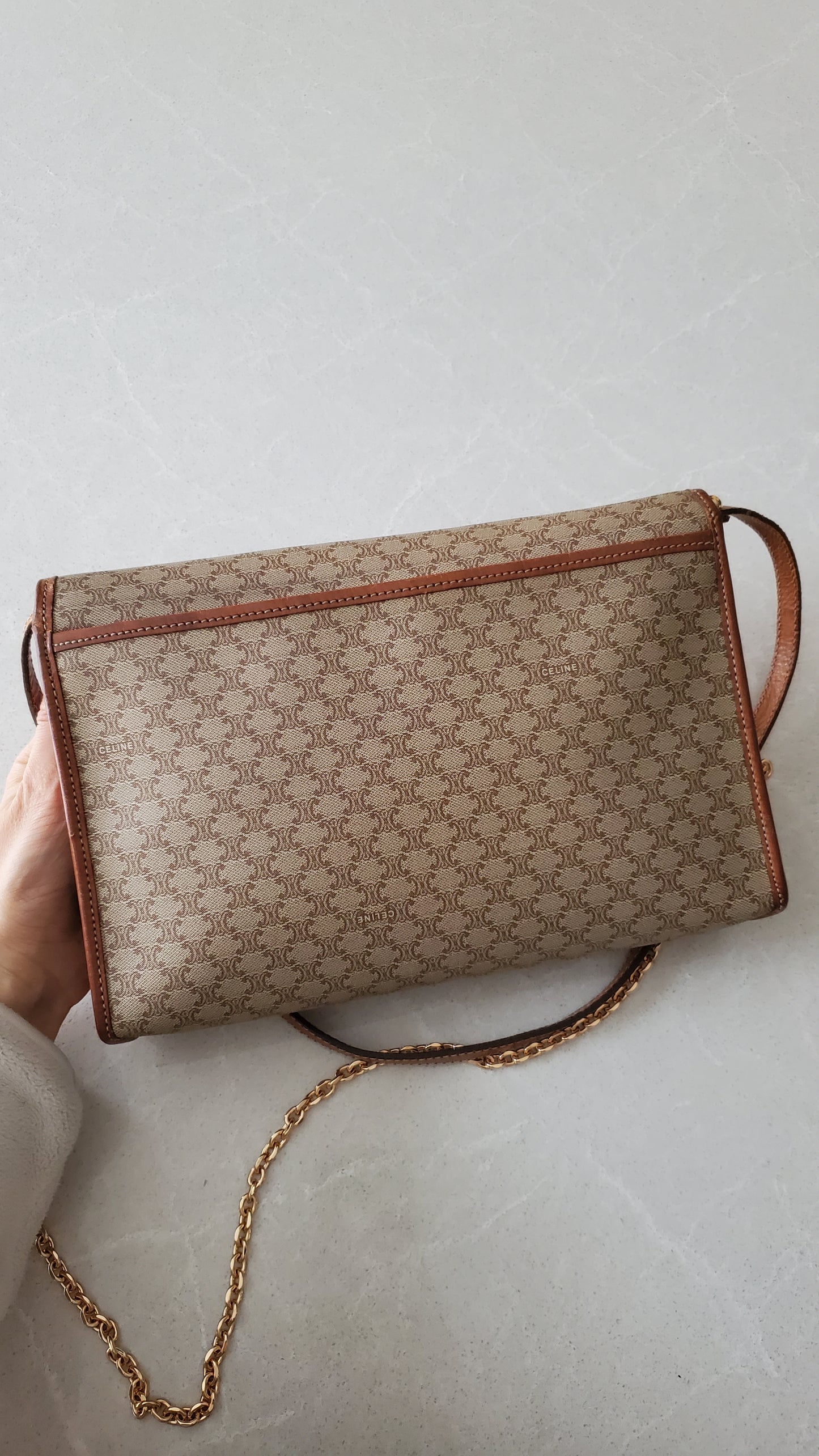 Authentic Vintage Celine (2/2) Upcycle Purse with Strap & Chain