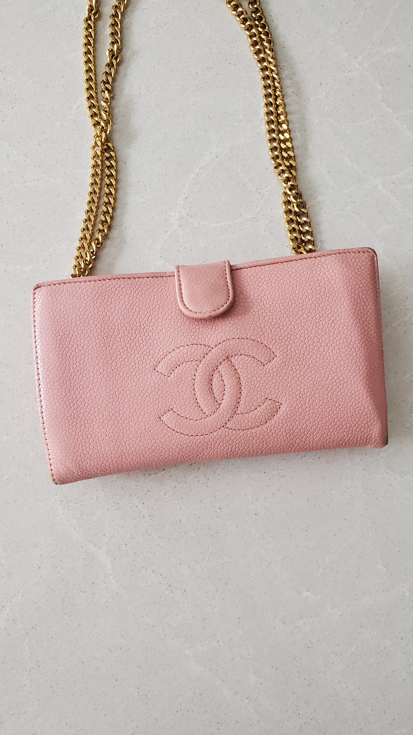 Authentic Chanel Upcycle Pink Caviar Wallet on Chain