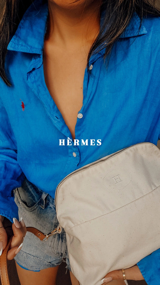 Authentic Hermès Upcycle Large Cream Canvas Bag on Strap