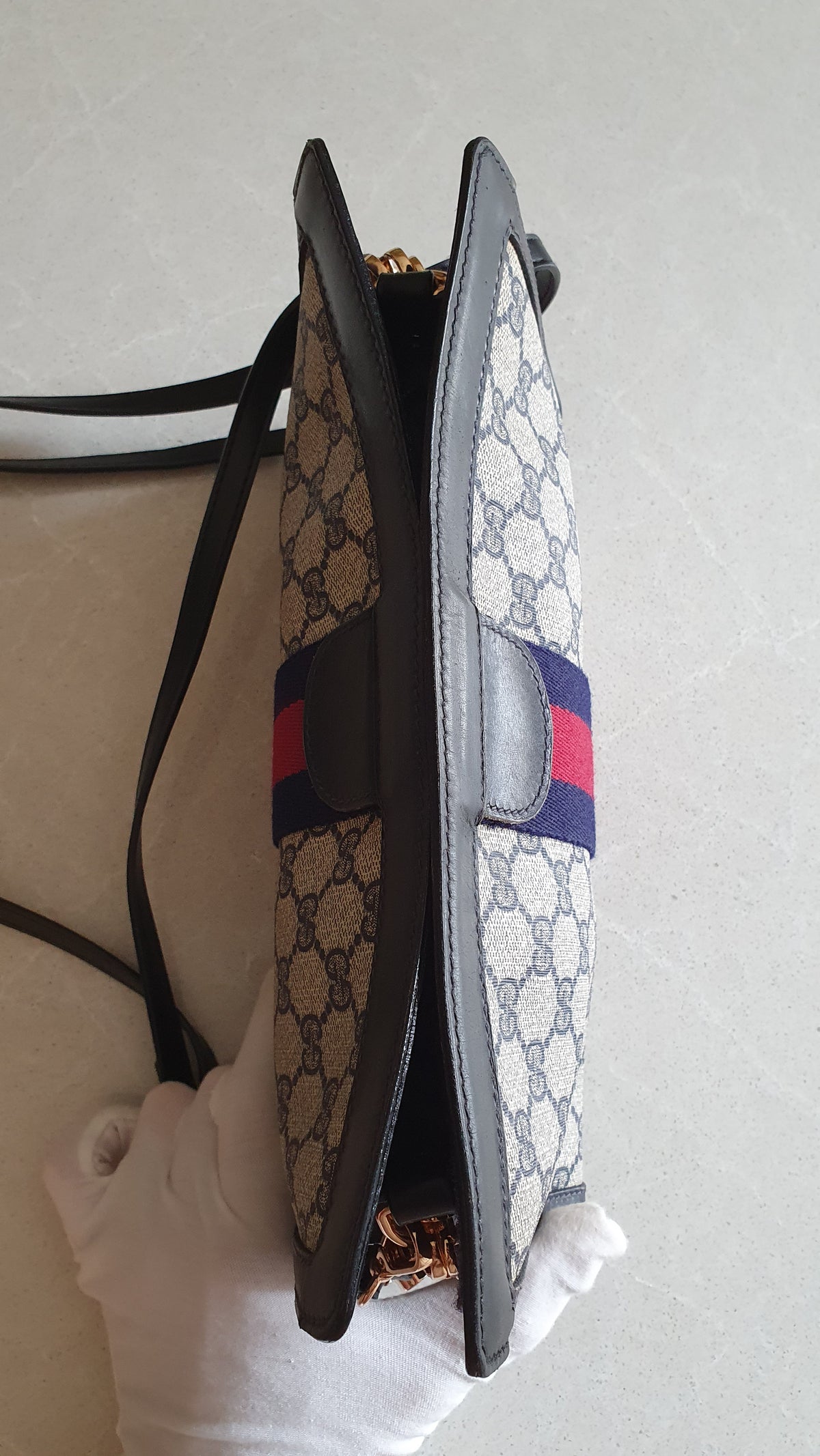 Authentic Vintage Gucci Upcycle Dark Navy Purse (with velcro closing) with Straps and Chain