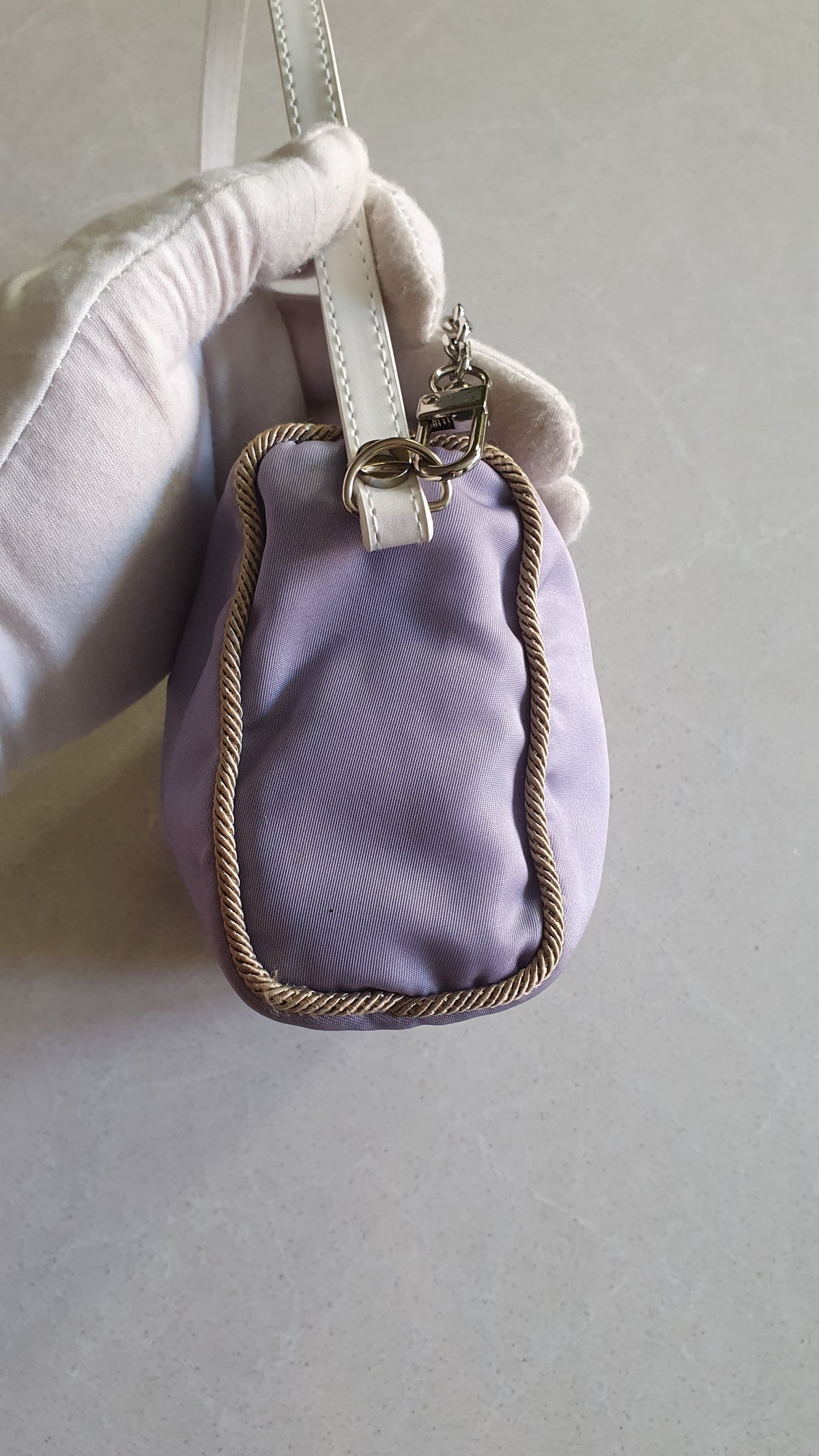 Authentic Prada Upcycle Lilac Pouch with Strap and Chain
