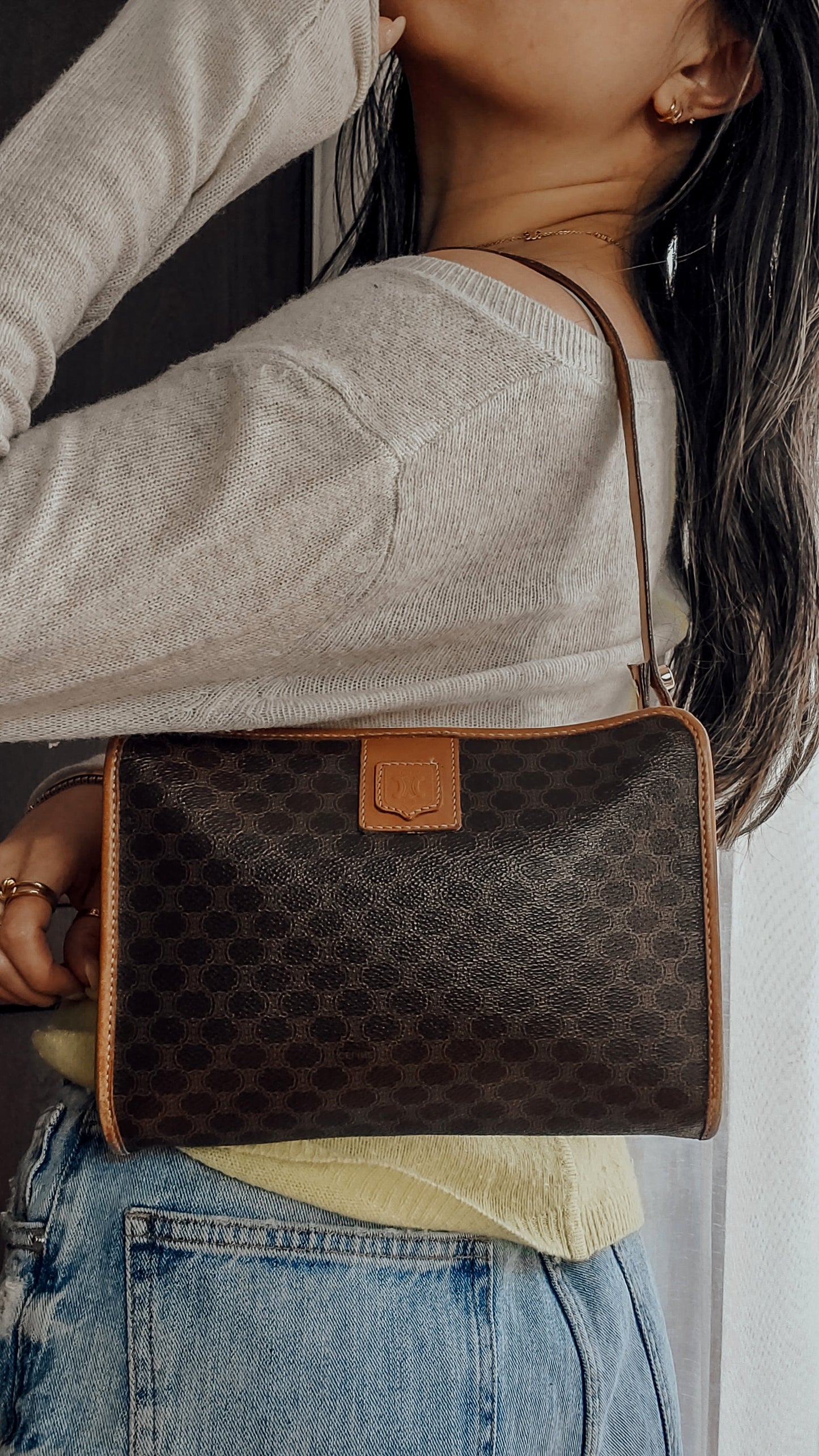 Authentic Vintage Celine Upcycle Brown/ Tan Shoulder Purse