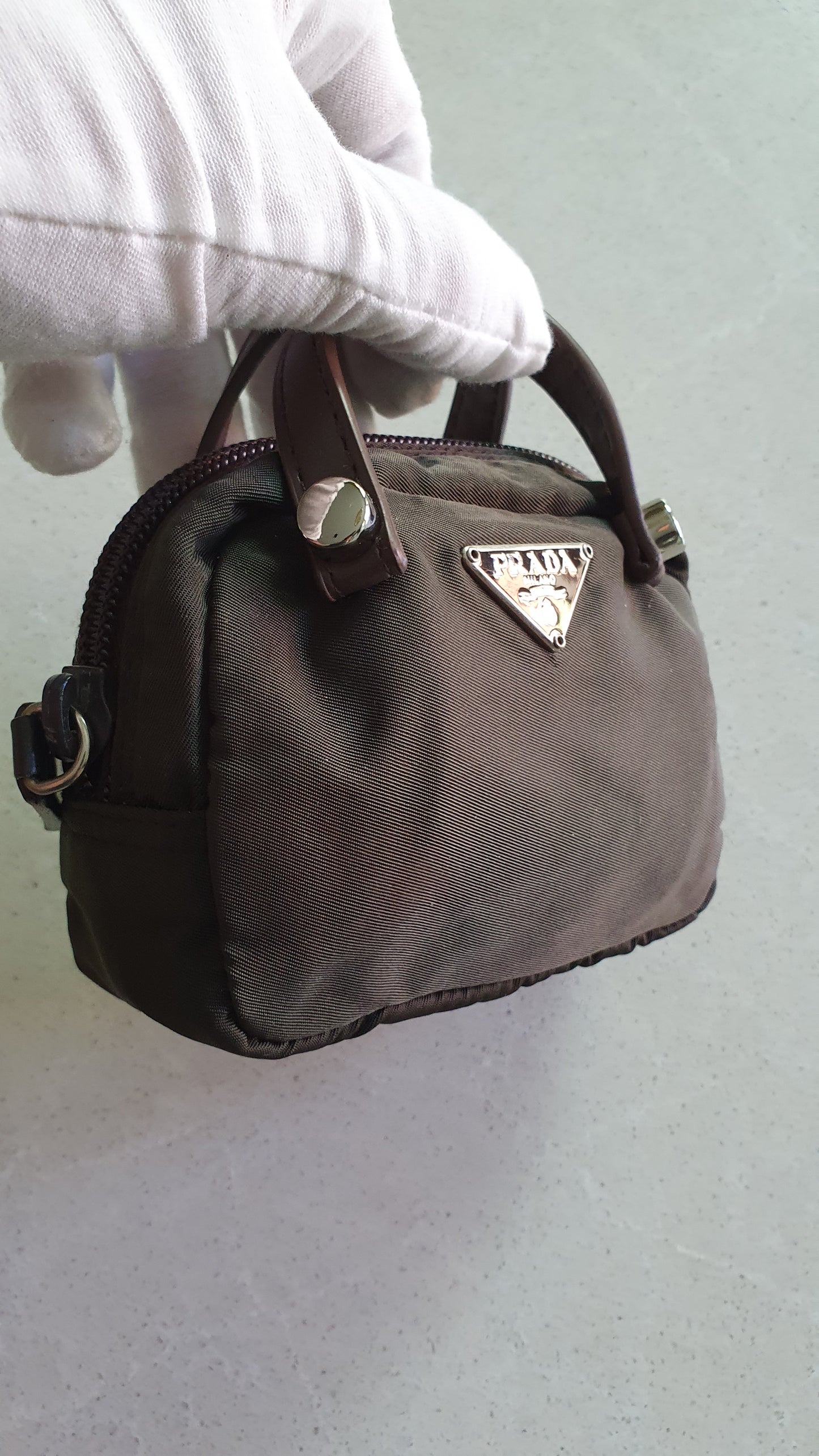 Authentic Prada Upcycle Khaki Mini Pouch with Two Handles