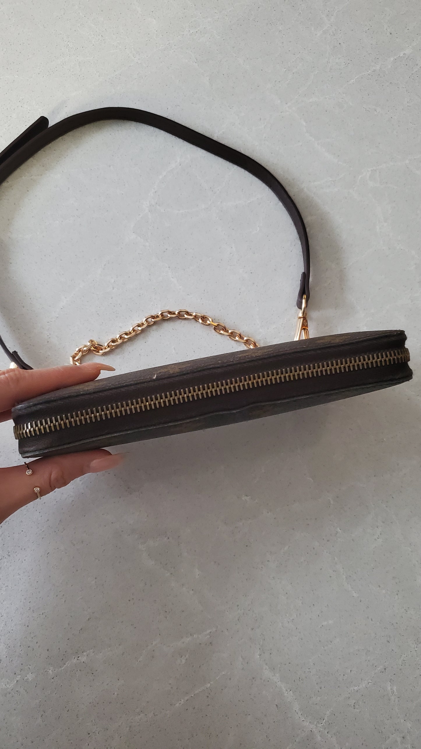 Authentic Louis Vuitton Upcycle Zip Up Wallet with Shoulder Strap and Chain