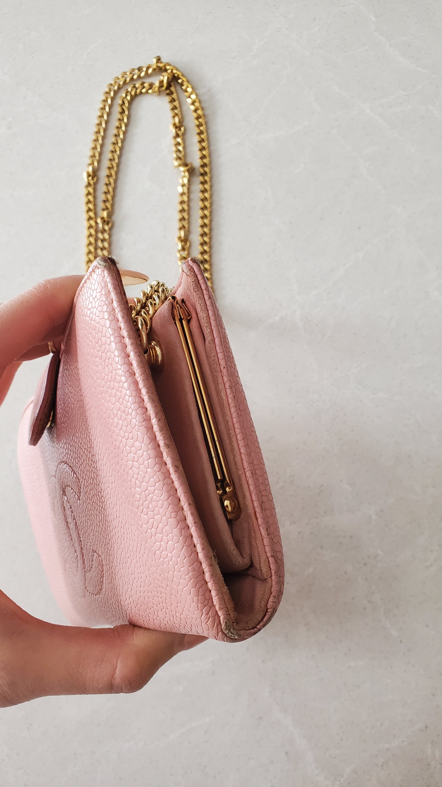 Authentic Chanel Upcycle Pink Caviar Wallet on Chain