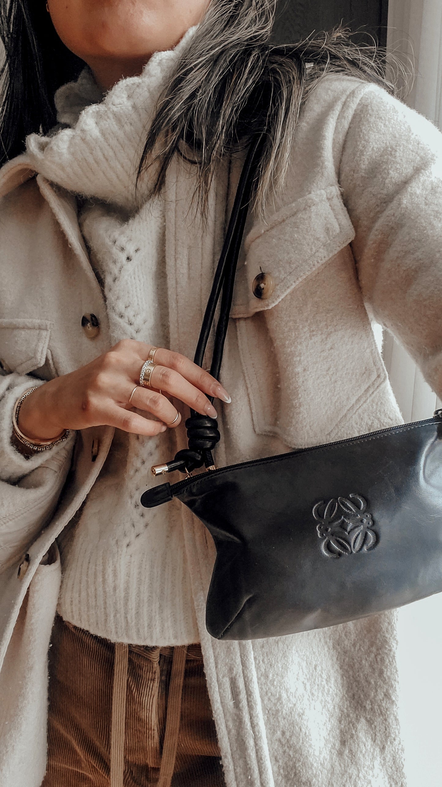 Authentic Vintage Loewe Upcycle Black Leather Perfect Size Pouch with Strap