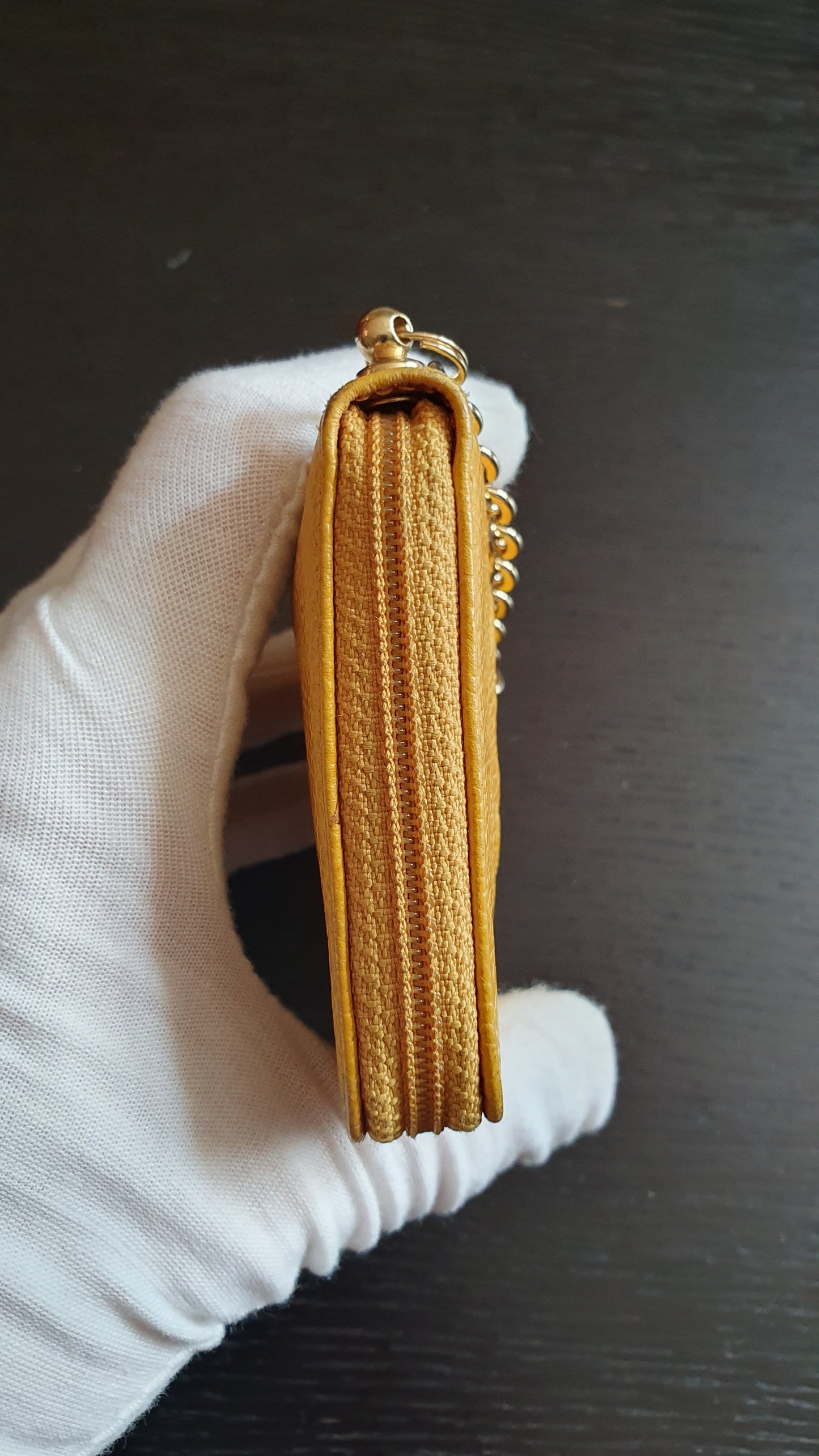 Authentic Chanel Upcycle (Yellow) Caviar Keyholder with Chain