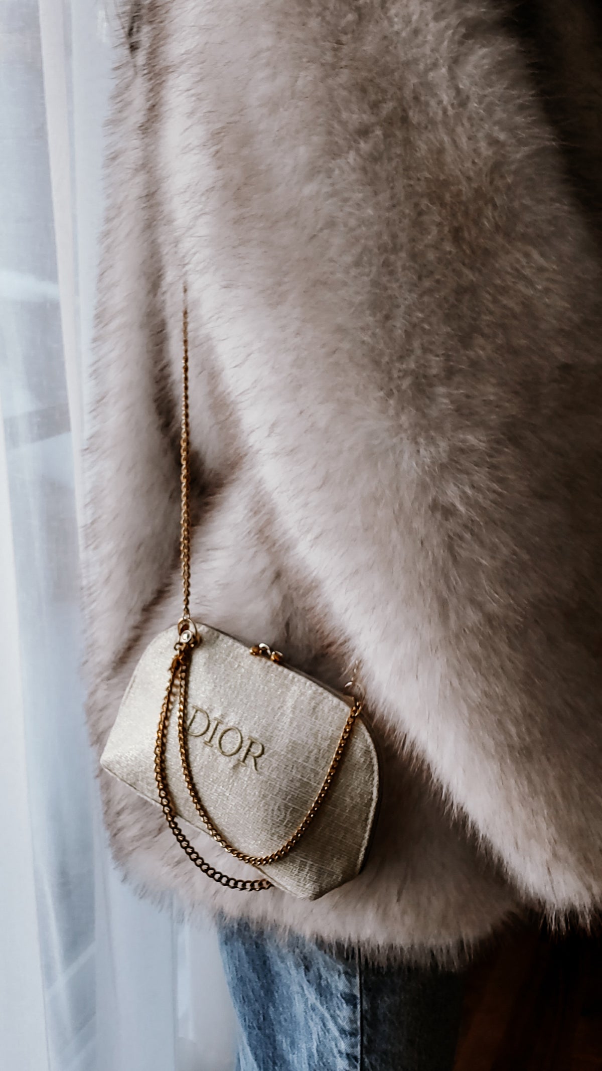 Authentic Dior Upcycle Versatile Gold Holiday Beauty Pouch with Handmade Chains
