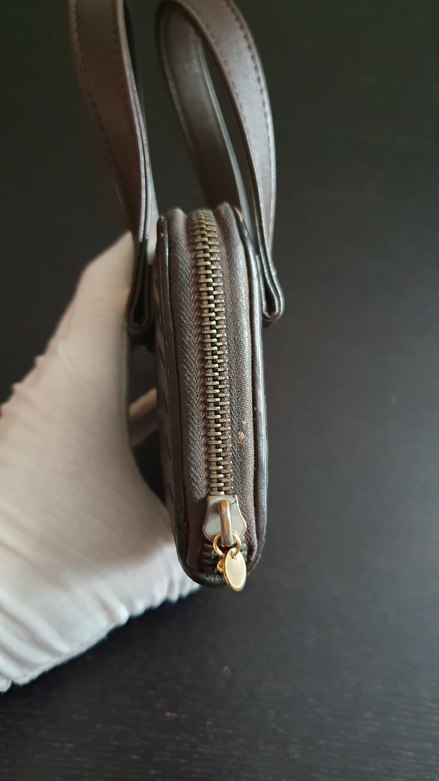 Authentic Bottega Veneta Upcycle Brown Zip Wallet with Two Handles