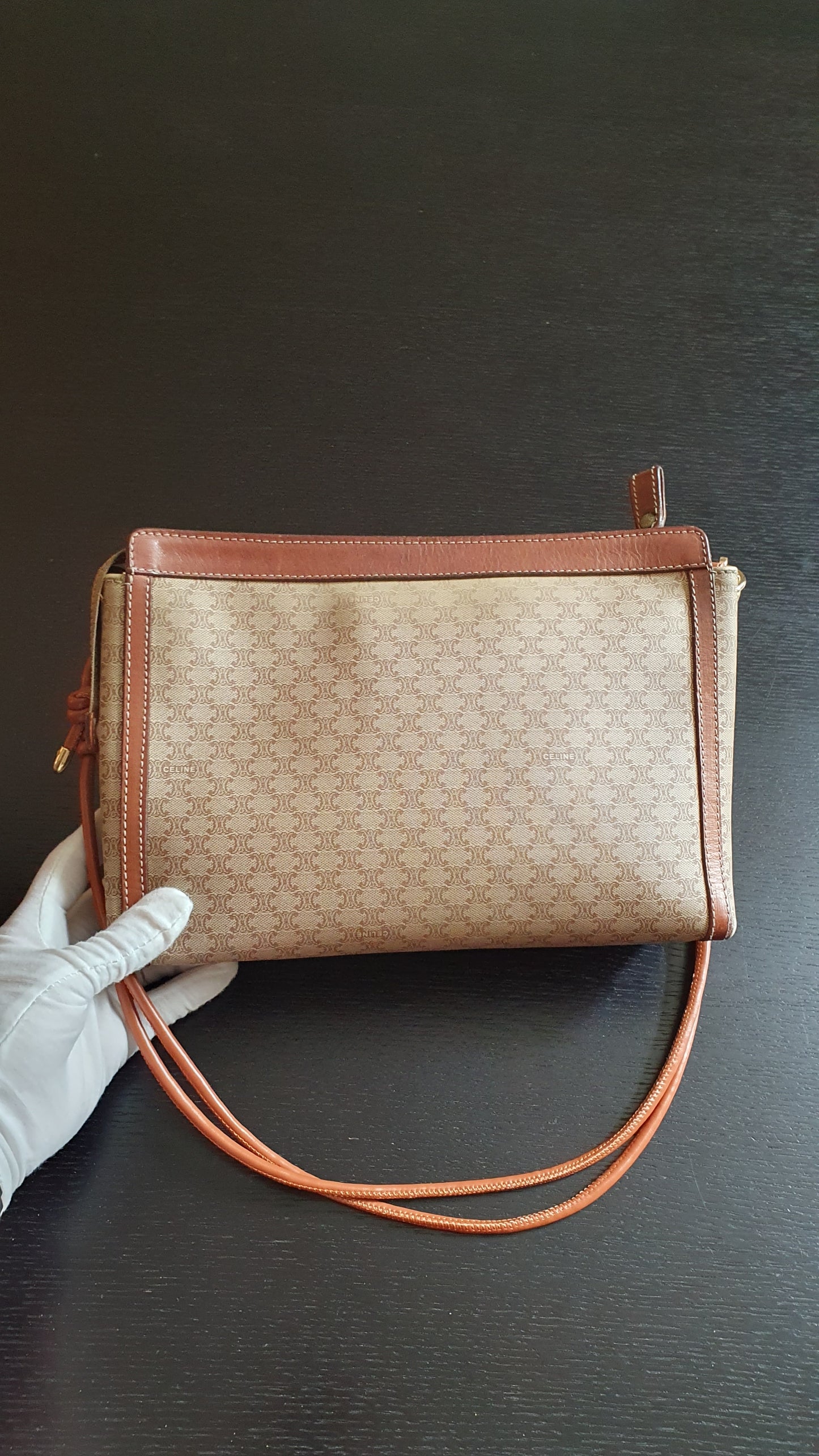 Authentic Vintage Celine Upcycle Tan/ Brown Versatile Purse with Knotted Strap