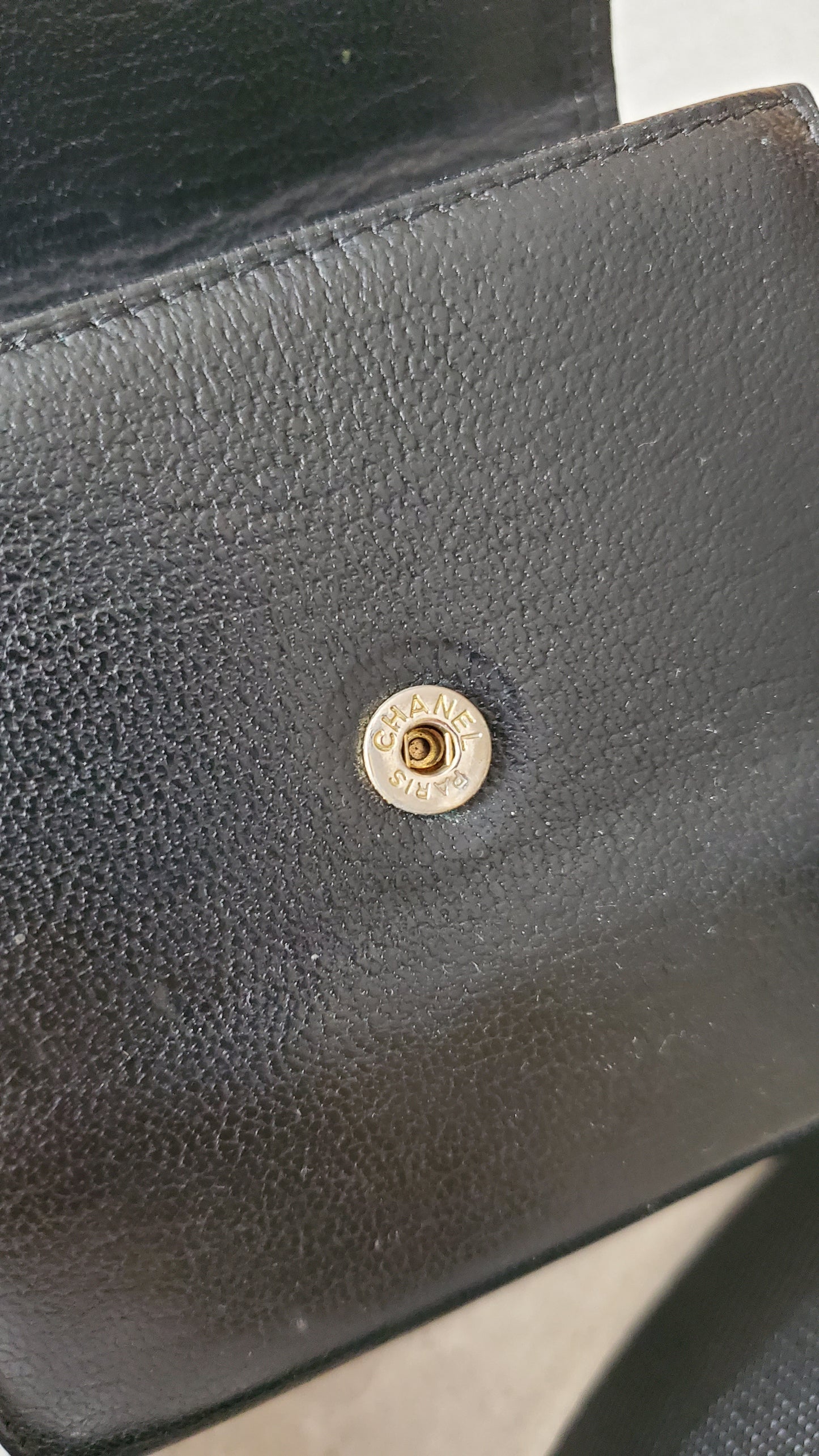 Authentic Chanel Upcycle Black Caviar Compact a Wallet with Strap