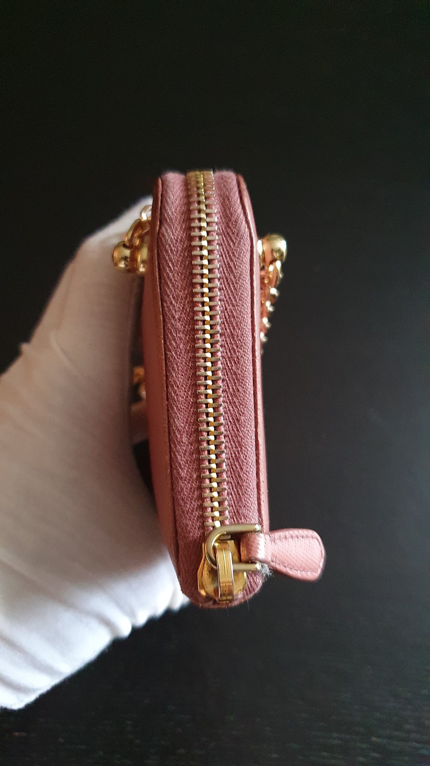 Authentic Prada Upcycle Pink Zip Wallet with Chains