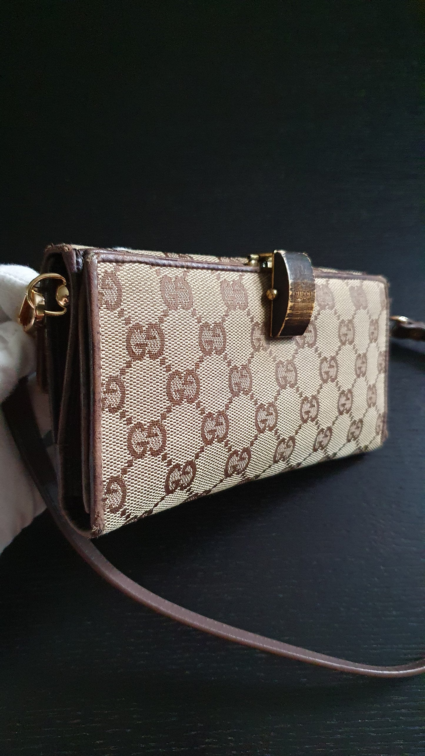 Authentic Gucci Upcycle Brown Wallet with Shoulder Strap