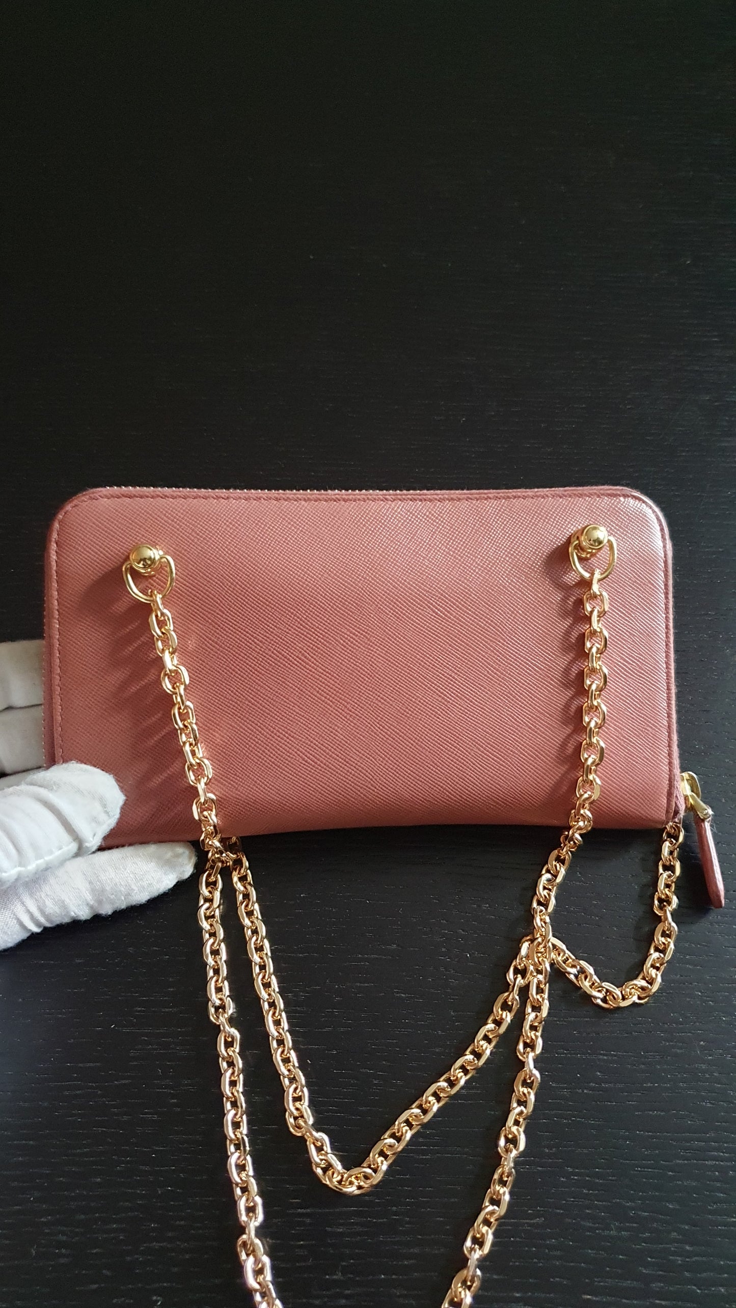 Authentic Prada Upcycle Pink Zip Wallet with Chains