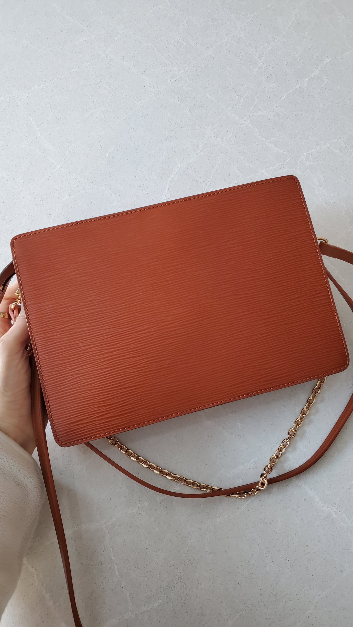 Authentic Louis Vuitton Upcycle Tan Epi Purse with Straps and Chain