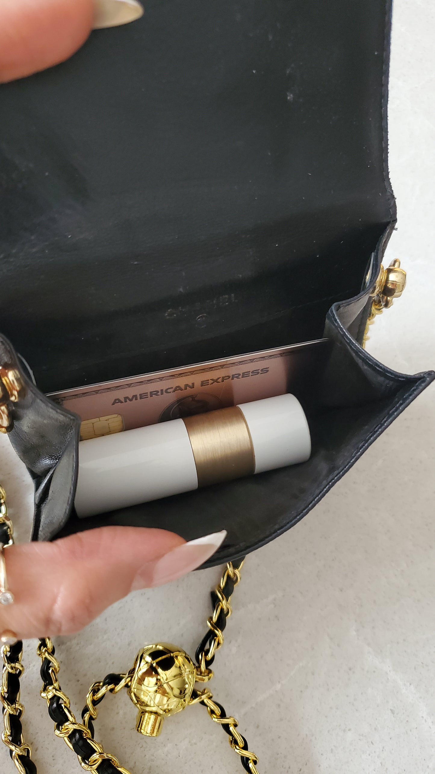 Authentic Vintage Chanel Upcycle Black Caviar Compact Wallet on Chain